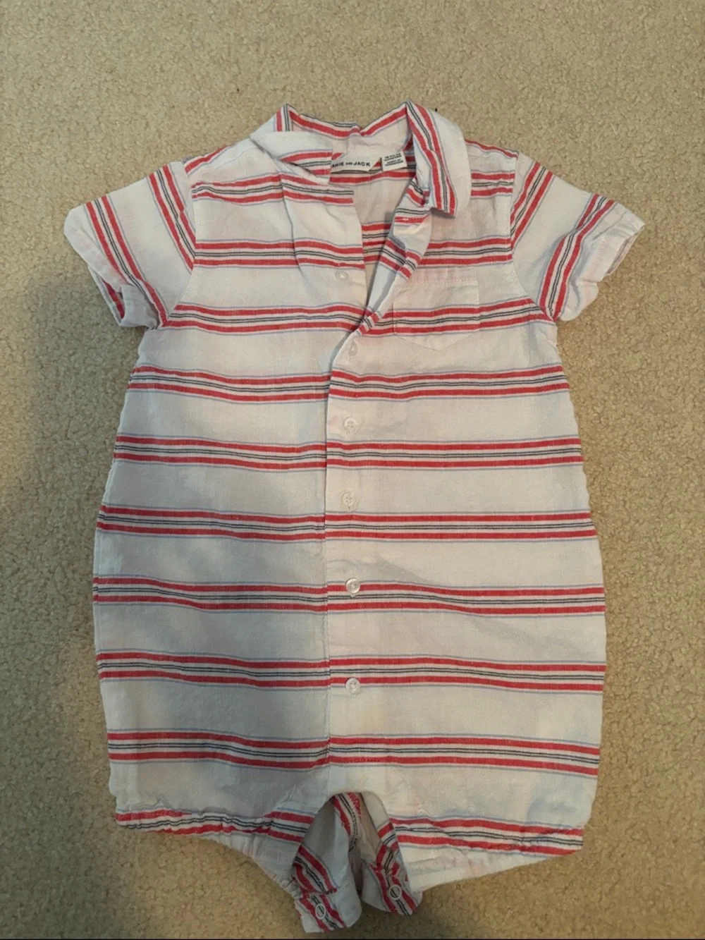 Janie and Jack White with Red and Navy Stripe Romper